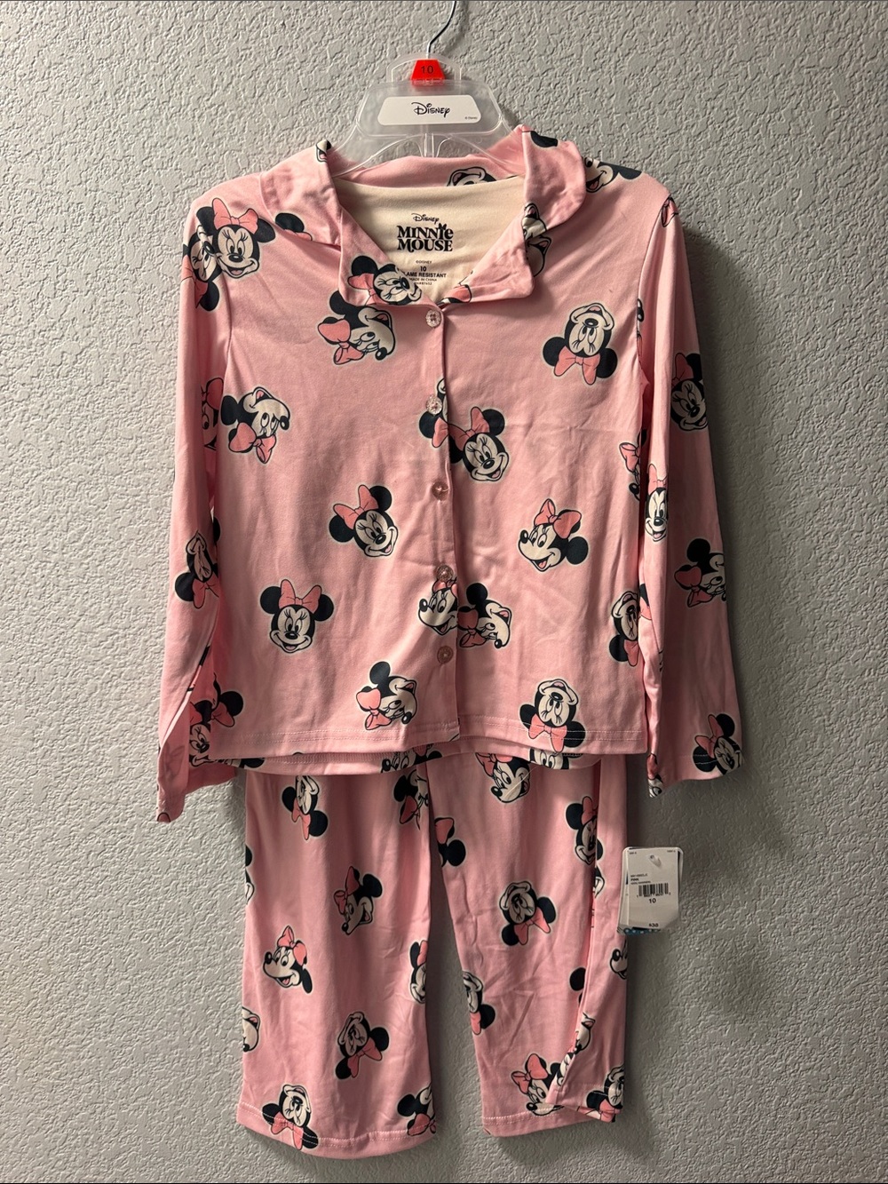 Disney Minnie Mouse Pink Pajama Set with Hooded Button-Front Top